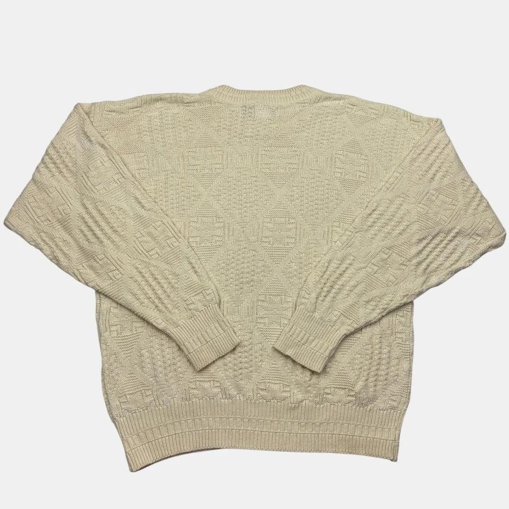 Vintage 80s The Fox Collection Sweater Mens Medium Cream Knit Crewneck USA M